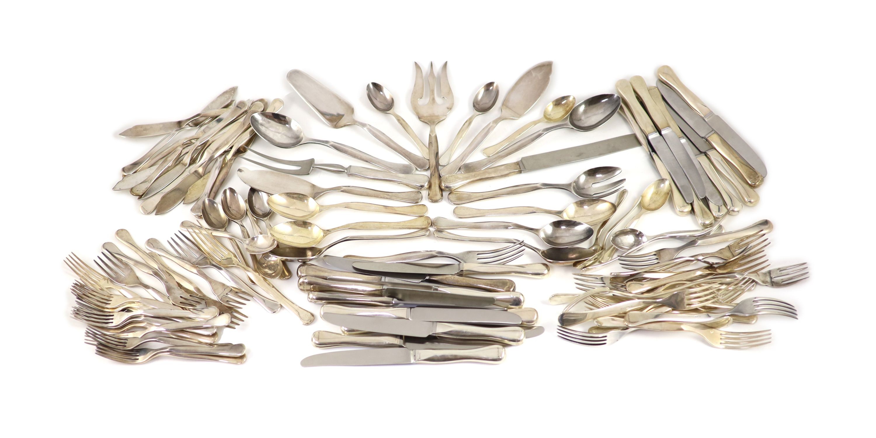 A modern canteen of Italian Eccentrica pattern by Rosenthal for Bulgari 925 sterling cutlery for twelve